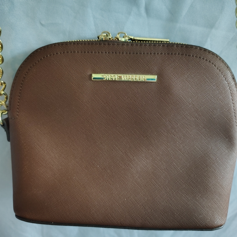 Steve Madden Brown Dome Crossbody Bag with Gold Hardware